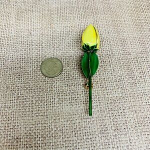 Sandor Co. VTG Yellow Green Enamel Rose Bud Brooch